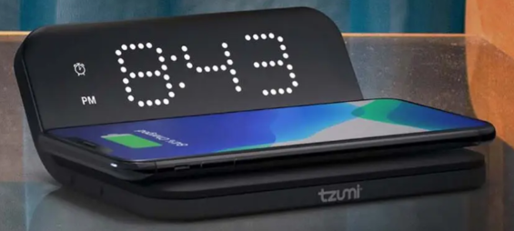 TZUMI Wireless Charging Alarm Clock Adjusting Display Brightness